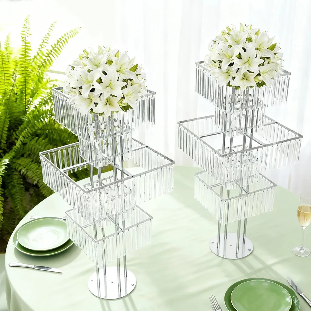 Support de Table pour Fleurs à 5 Niveaux Réglables en Argent - Lot 2