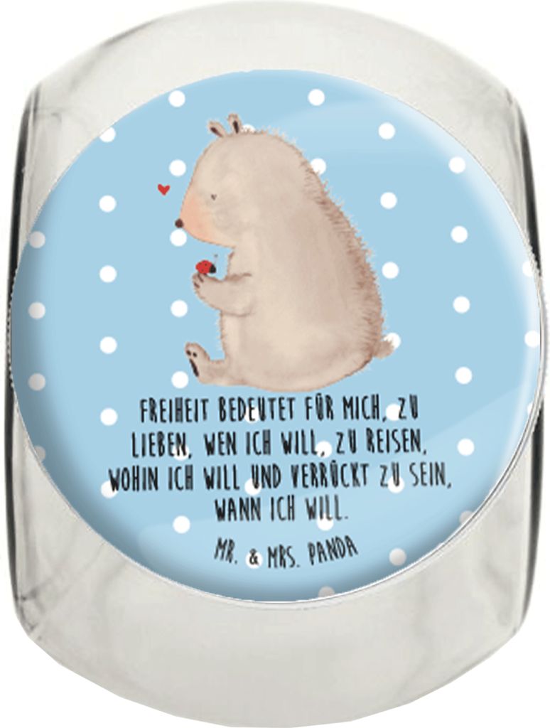 Mr. & Mrs. Panda Müsli Glas Bär Marienkäfer XL 2000ml - Blau Pastell - Geschenk, Motivation, Teddy, Das Leben Ist schön, Süßigkeiten, Vorrats...