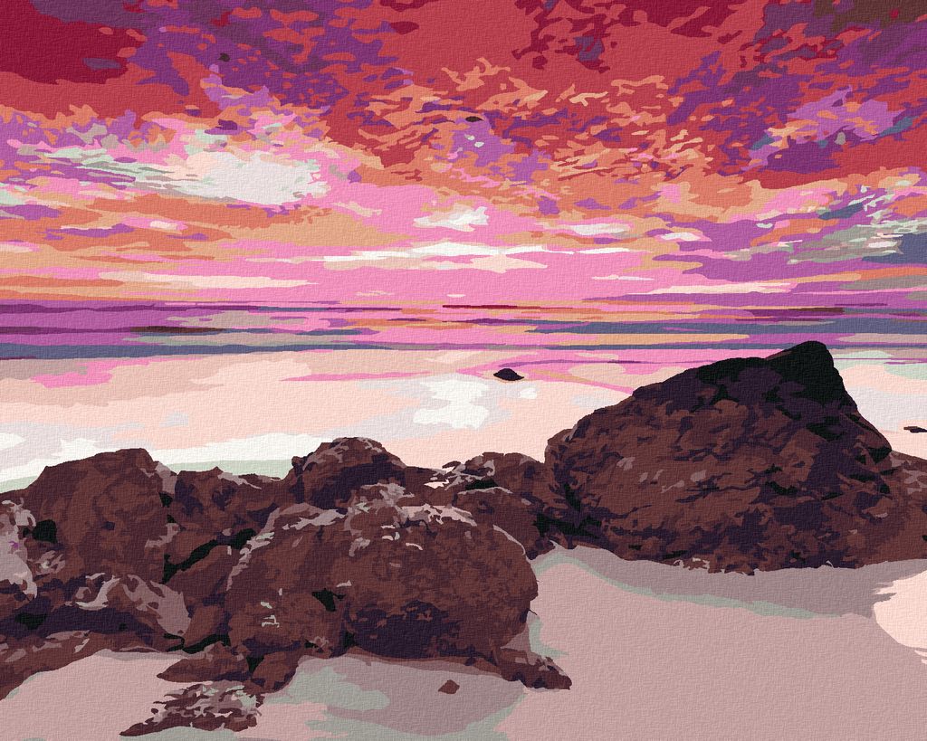 Zuty - Malen nach Zahlen - KÜSTENLANDSCHAFT MIT HIMMELSRÖTE, 40x50 cm, mit Keilrahmen (bereits gespannt)