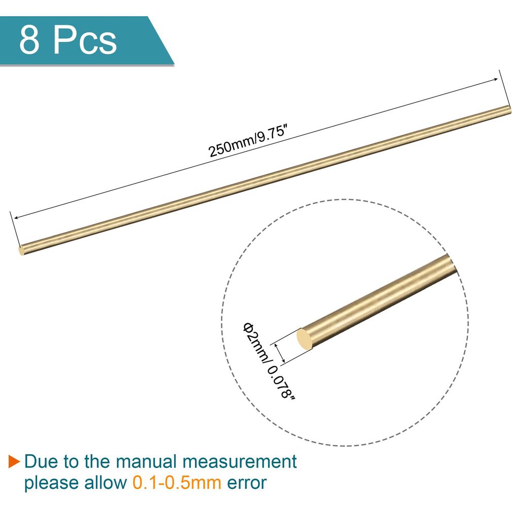 8 Stš¹ck Messingstange Stange Rundstange Drehstange Lager fš¹r DIY Handwerk 2mm Durchmesser 250mm L?nge
