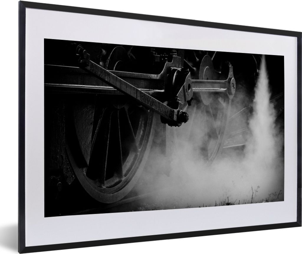 MuchoWow MuchoWow Gerahmtes Poster Schwarz-Weiß-Fotografie eines Dampfzuges 60x40 cm - Poster mit zchwarzem Bilderrahmen - Schlafzimmer - Plak...