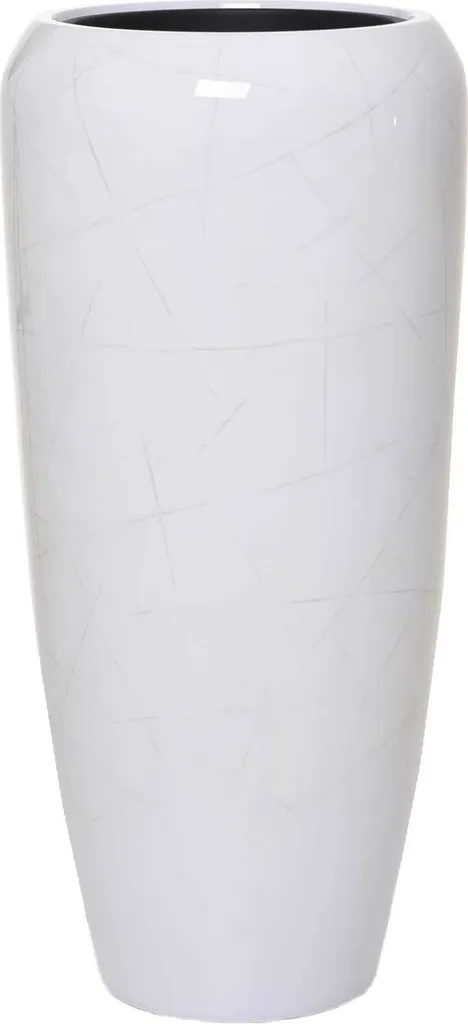 Jardinière haute ronde effet marbre blanc brillant VIVANNO CAVITA 75 cm