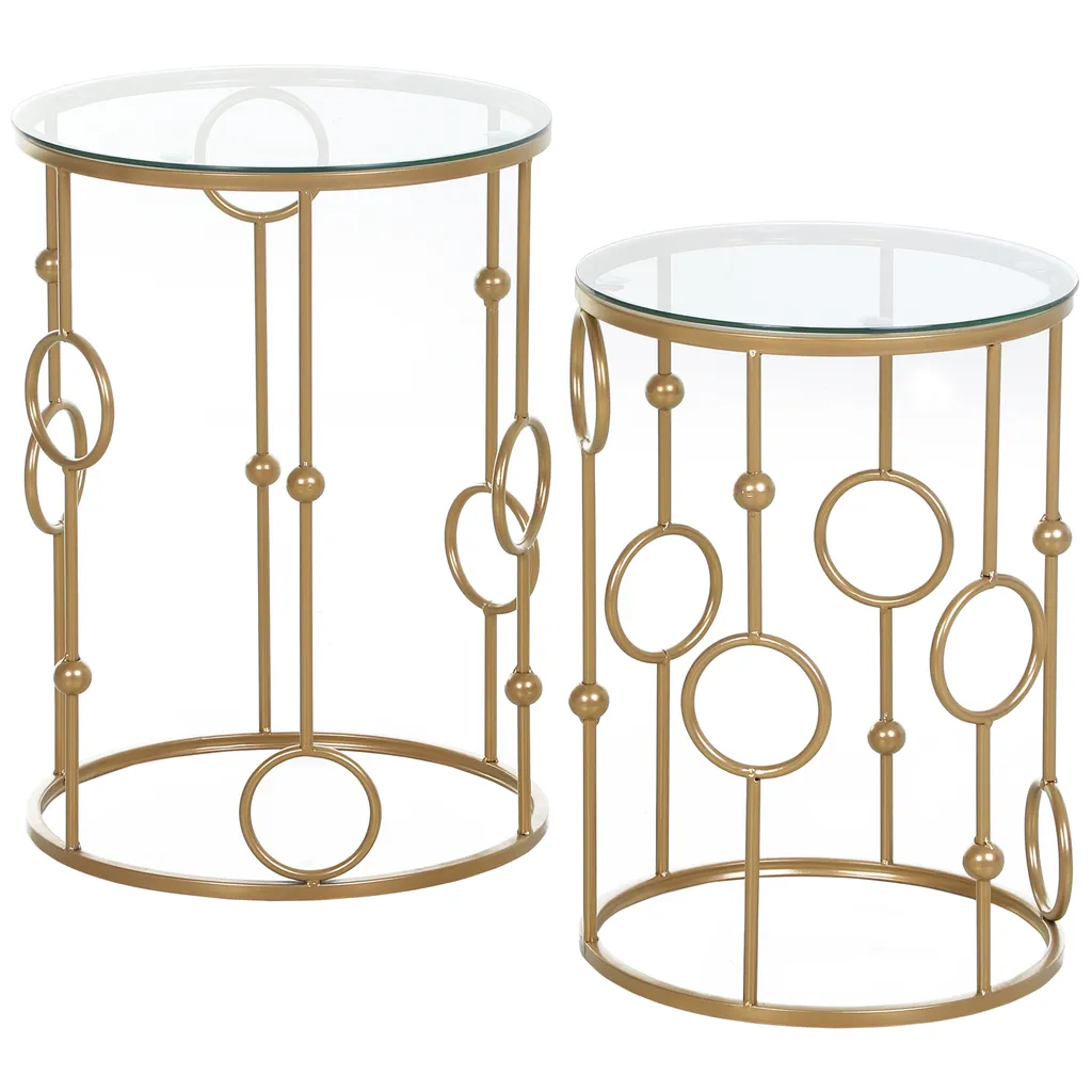 Tables Gigognes Dorées Verre Trempé 5mm Design Luxe Lot de 2 Pièces