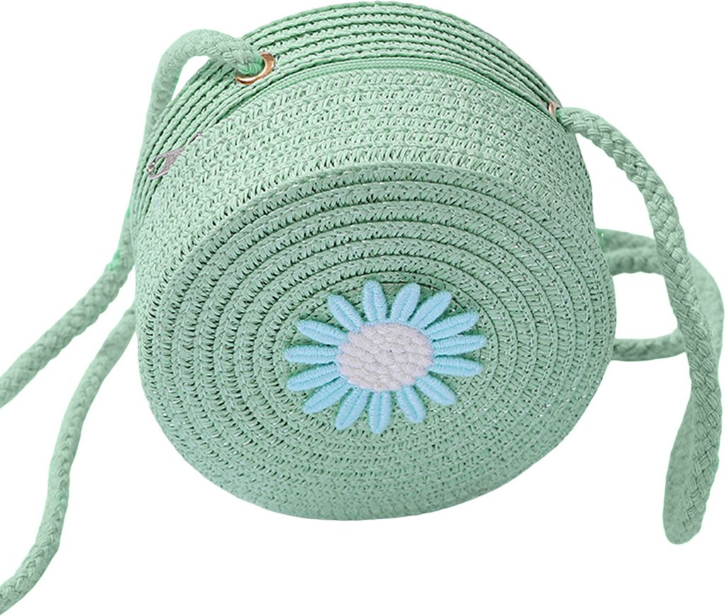 Umhängetasche für Kinder, Stroh, gewebtes Blumendekor, Umhängetasche im Pastoralstil, Reißverschluss, verstellbarer Riemen, Schultertasche für...