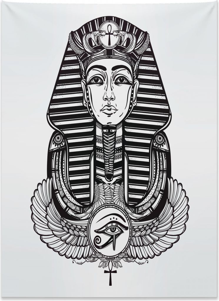 Abakuhaus ägyptisch Wandteppich, Vintage Pharao Tattoo aus Weiches Mikrofaser Stoff Kein Verblassen Klare Farben Waschbar, 110 x 150 cm, Weiß und...