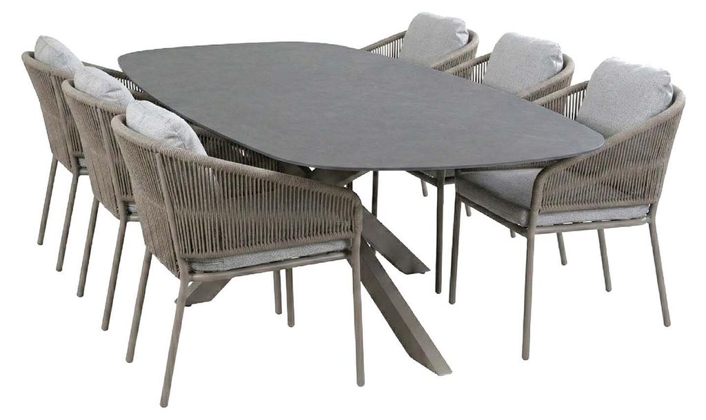 7-teiliges Gartenmöbel-Set | 6 Brindsi Gartenstühle (Camel) | Gartentisch Barletta 240x115 cm (Desert Pearl/Camel)