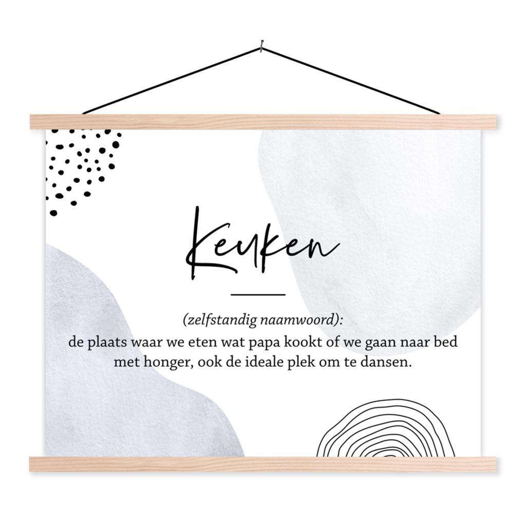 MuchoWow Textilposter küche - papa - zitate - küchen definition - sprichwörter - Wörterbuch 120x90 cm mit holzfarbenen Rahmen - Magnetisch