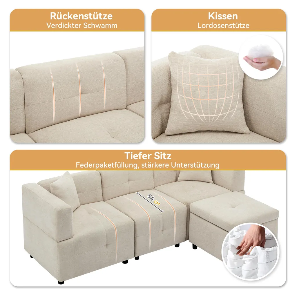 Canapé d'angle avec rangement et lit : la solution gain de place beige - 9