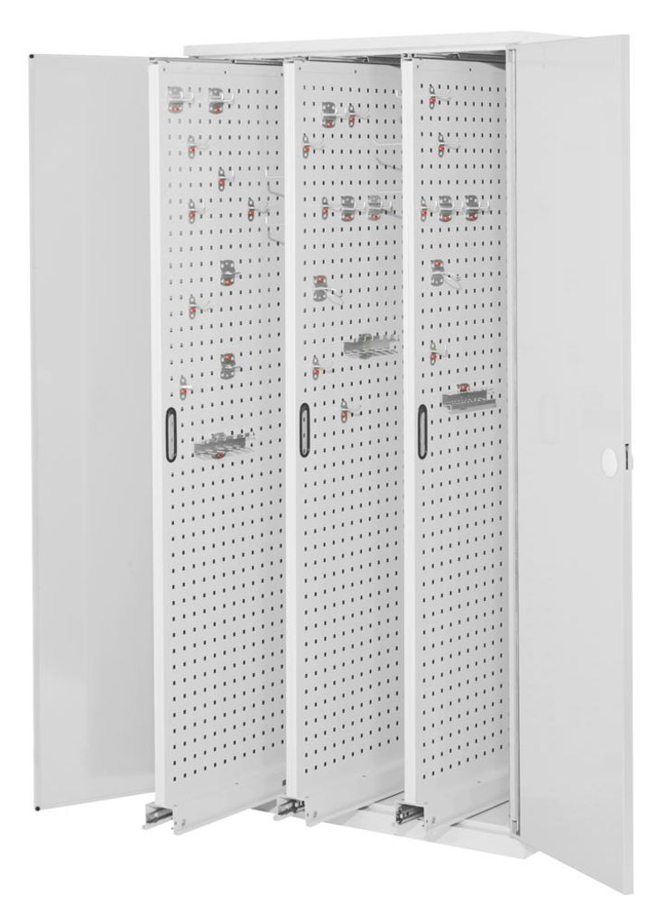 Schwerlastschrank, Vollblechtüren, 3 Vertikalauszüge, BxTxH 1000x600x1950 mm, RAL 7035
