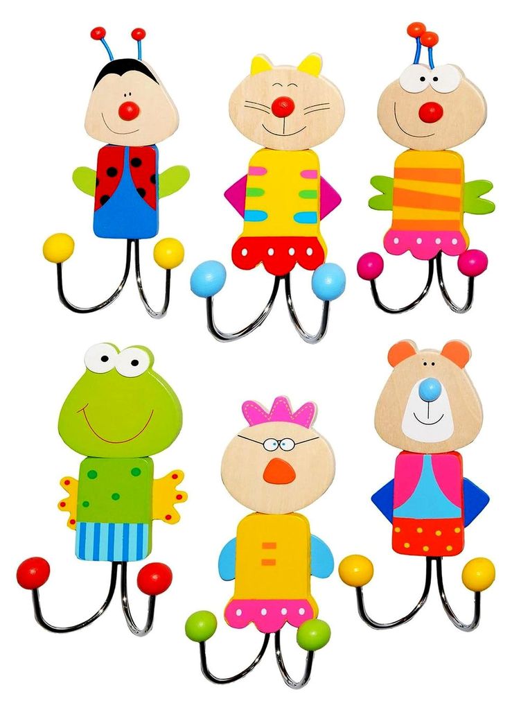 3 Stück Wandhaken/Garderobenhaken - lustige Figuren & Tiere - aus Holz und Metall - mit 2 Kleiderhaken - Doppel- und Kindergarderobe - Wandgardero...