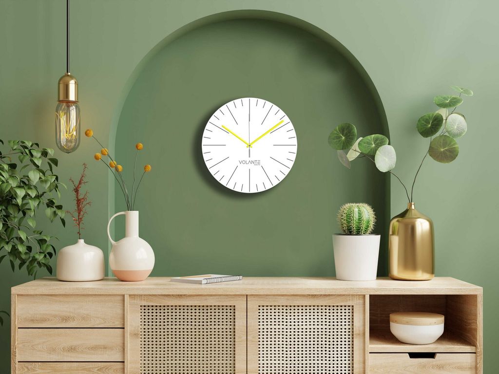 Opviq, 261212 - Byz13Sarı, Dekorative Wanduhr, Weiß, 100 % KUNSTSTOFF, 30 x 30 cm