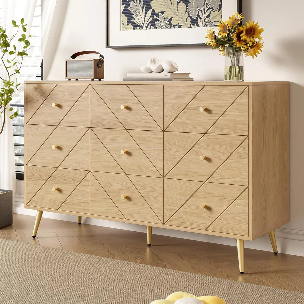 Commode Fortuna Lai 6 Tiroirs : Rangement Stable et Design Géométrique