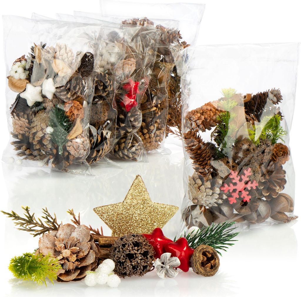 COM-FOUR® 6 stuks kerstdecoratie in een zak, met kegeltjes, Productafbeelding 