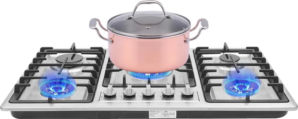 Grande Plaque Gaz Inox 83x47 cm 5 Feux - Idéal Pour Cuisiner En Famille