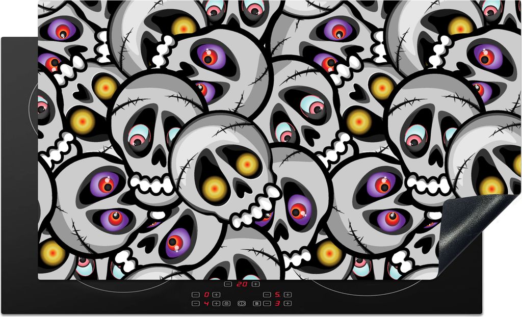 KitchenYeah Herdabdeckplatte Schädel - Muster - Augen , 91x52cm, Küche Deko, Glaskeramikkochfeld Herdabdeckung, Abdeckplatte fùr Kochfeld