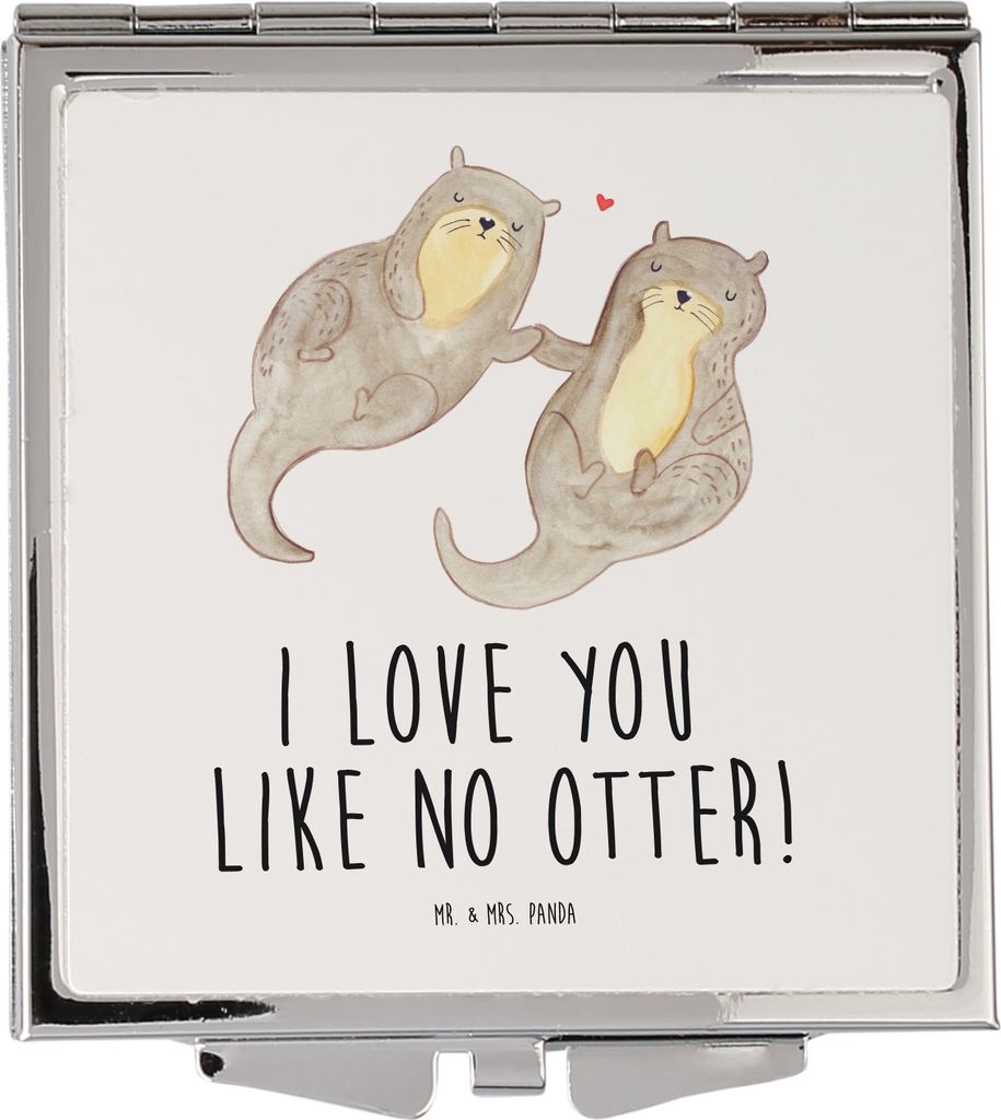 Mr. & Mrs. Panda Schminkspiegel klein Otter Hände halten - Weiß - Geschenk, Kosmetikspiegel, Romantisch, Verliebt, glücklich, Klappspiegel, Lieb...