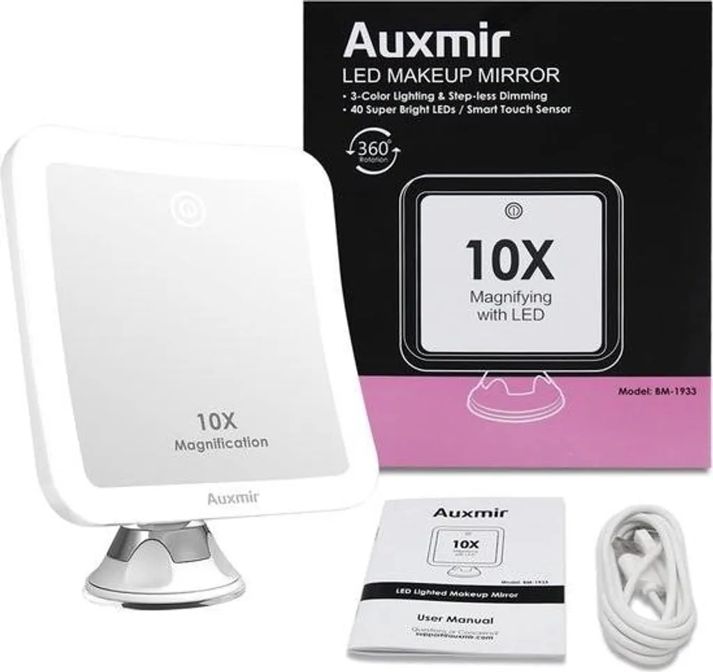 Miroir de table éclairé 10x pour maquillage de précision rechargeable