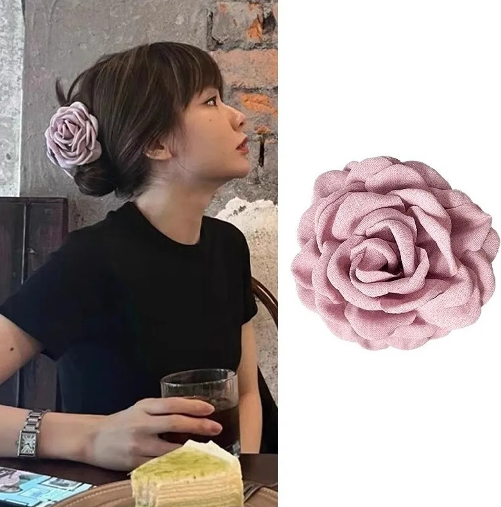 Flamenco Mystique Velká spona do vlasů XL, růžový květ, plast a kov bez niklu a chromu, 9 cm