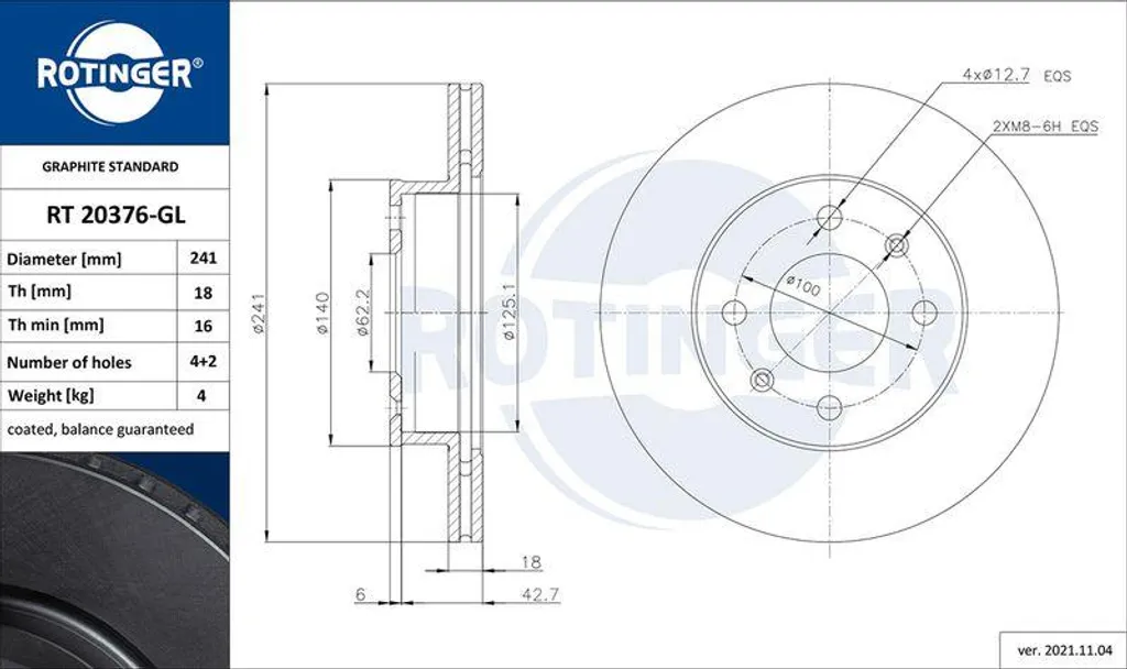 Disque de frein ROTINGER RT 20376-GL Haute Performance pour Picanto i10
