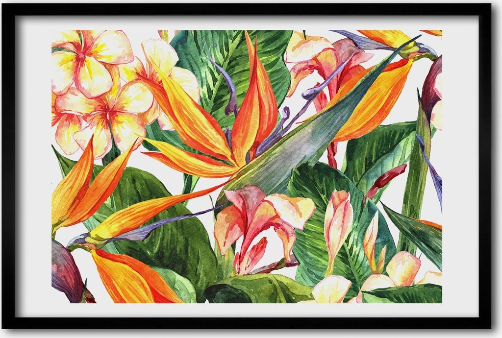 Bild 60x40 MDF-Rahmen, Wandkunst tropische Blumen