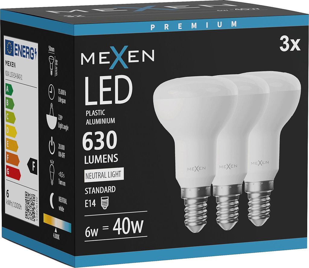 Mexen Nova 3x LED-Lampe E14, R50, 6W, Neutral - 4000K, 630 lm - L103-E14-0640-01x03