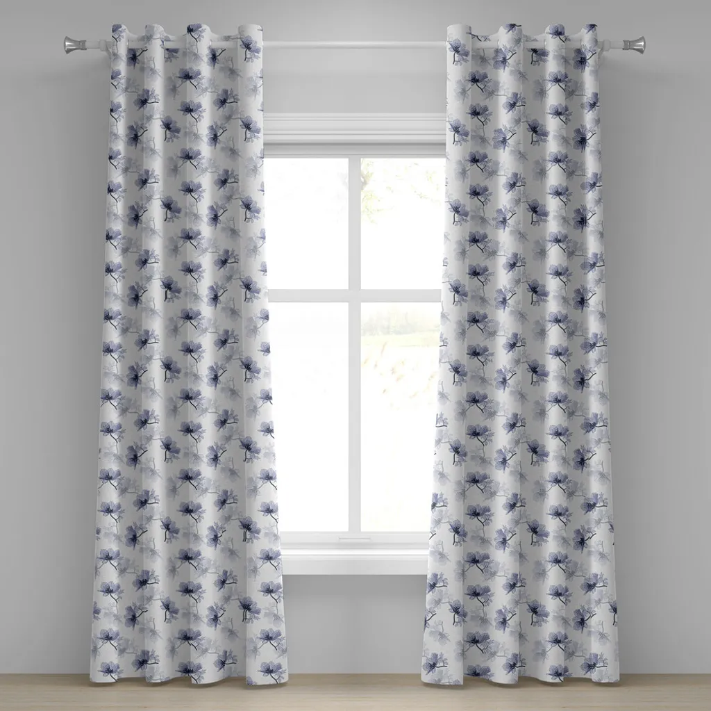 Rideau occultant décoratif 280x175 cm contre vis-à-vis motif fleurs gris