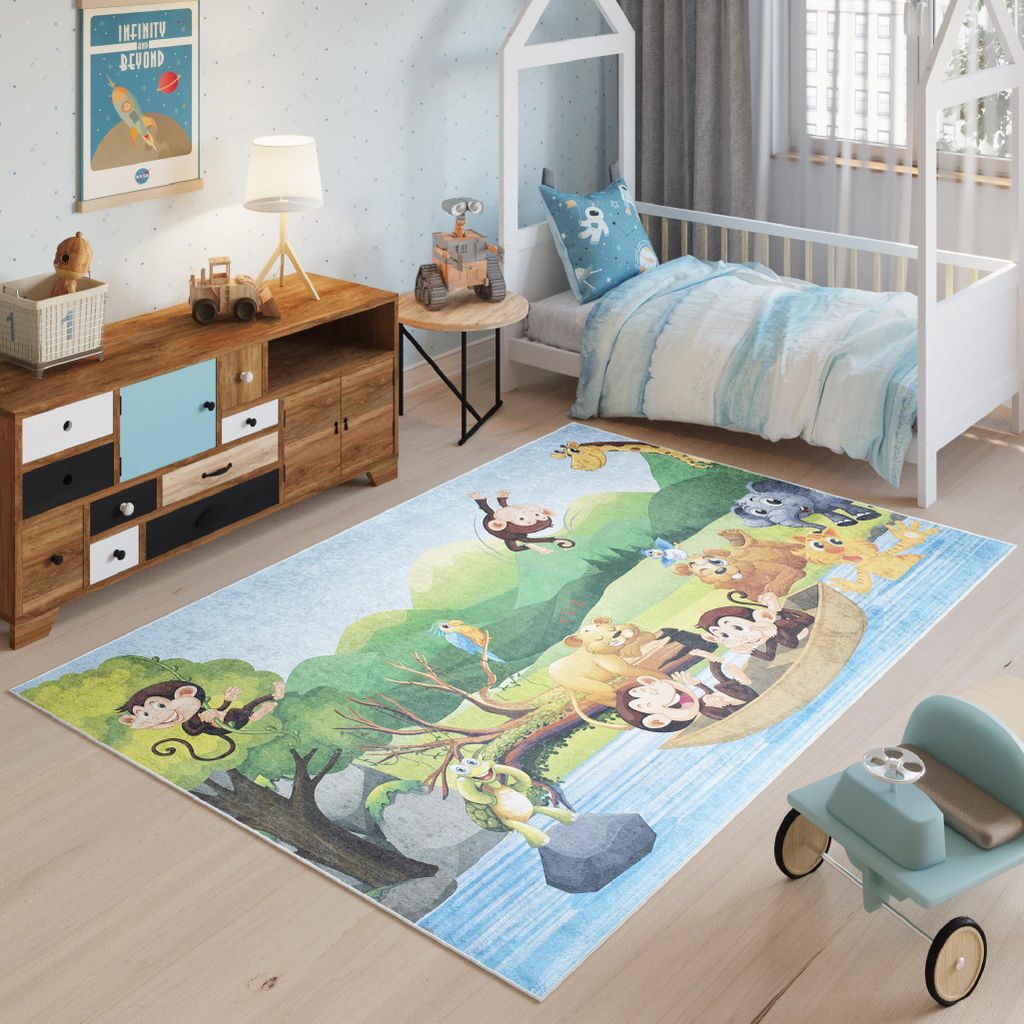 Tapiso Teppich EMMA Modern Kinderzimmer Grün Blau Produktbild 