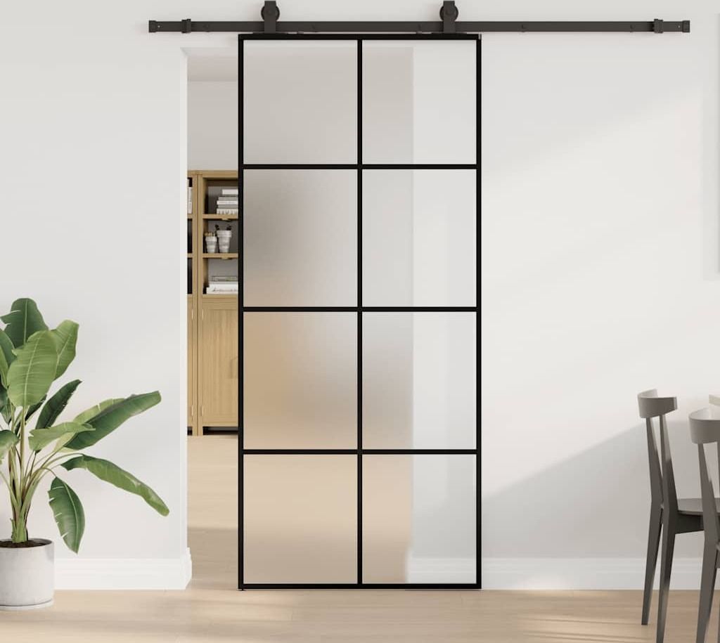2025 Moderne Schiebetür mit Beschlag Schwarz 90x205 cm ESG-Glas - Zimmertüren ,Design 4694164 3parcel