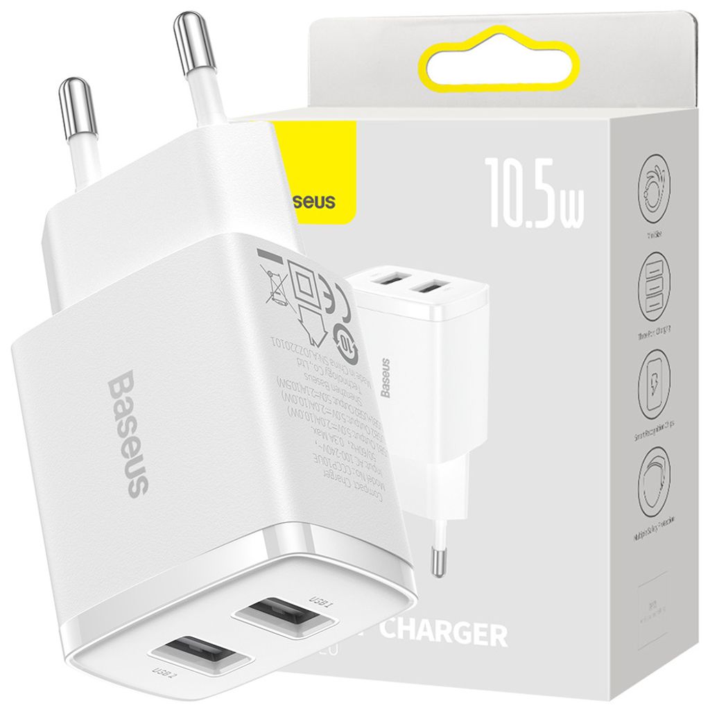 Baseus Compact Ładowarka Sieciowa 2X Usb 10.5W Biały Zdjęcie produktu 