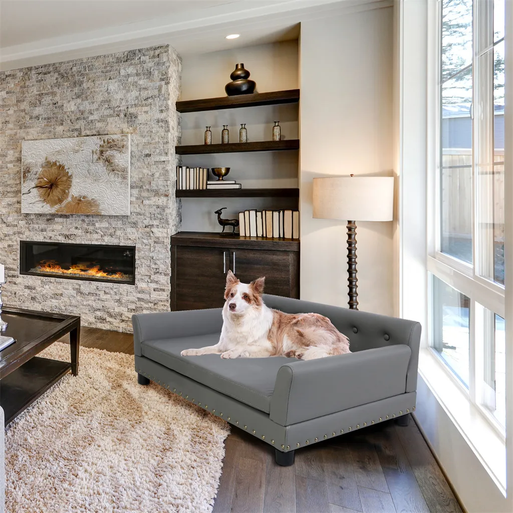 WISFOR Sofa chien 96x72x40cm - Tapis chien dossier surélevé, gris - 8