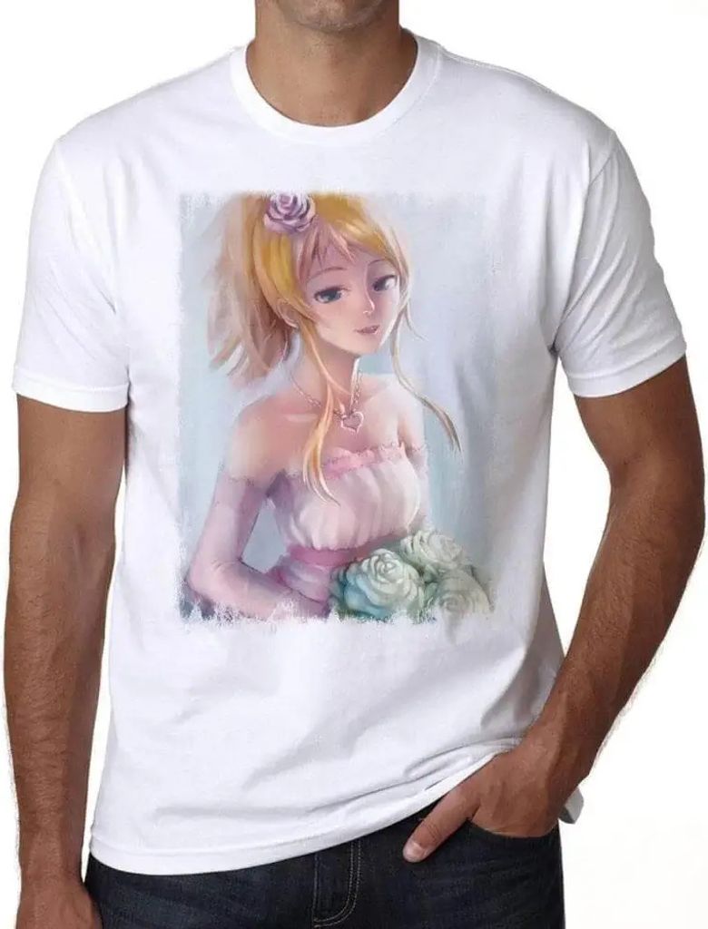 Herren Grafik T-Shirt Manga blondes Mädchen mit Rosen – Manga Blonde Girl With Roses – Öko-Verantwortlich Vintage Jahrgang Kurzarm Lustige Druck