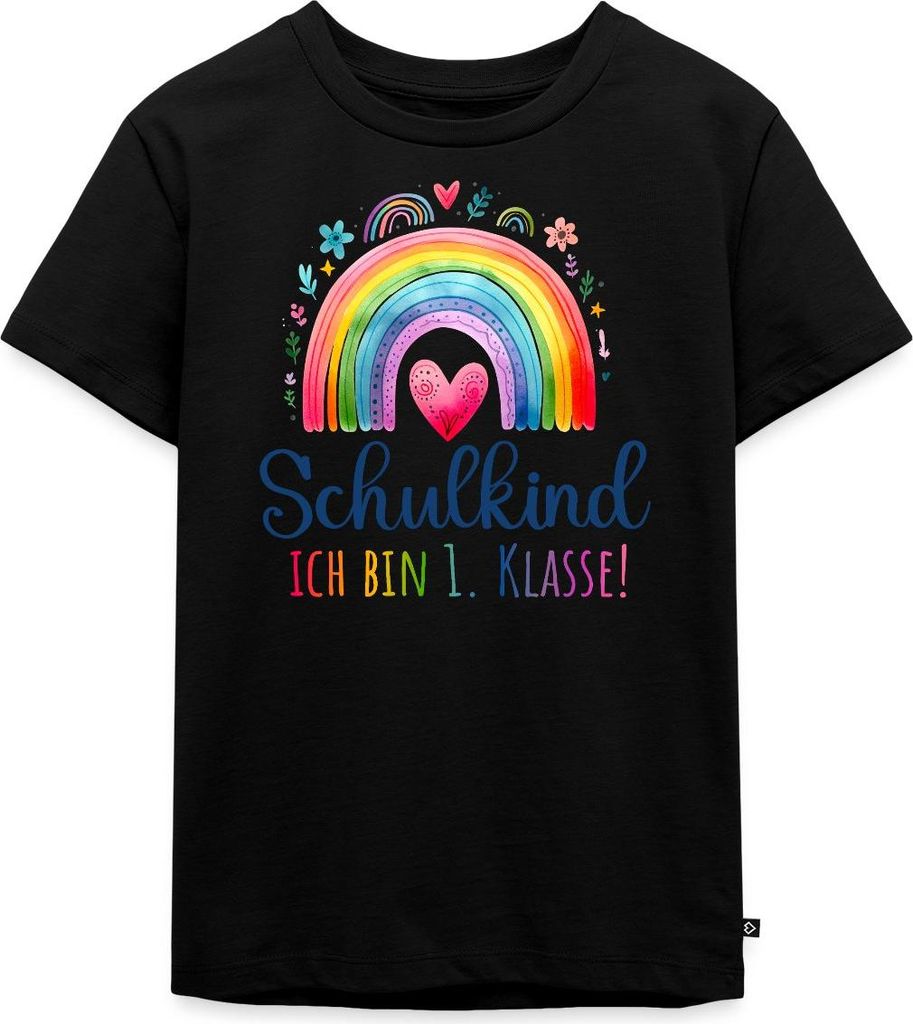 Spreadshirt Schulkind 2025 Regenbogen Einschulung Kinder Premium T-Shirt, 122/128 (6 Jahre), Schwarz