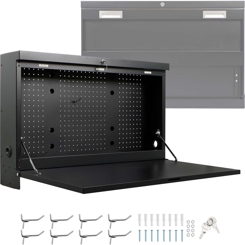 Wiltec Werkbank zur Wandmontage bis 50 kg, klappbare Werkzeugbank 91,2 x 69 x 61 cm mit Lochplatte als Rückwand, abschließbarer Werktisch mit 2 S...