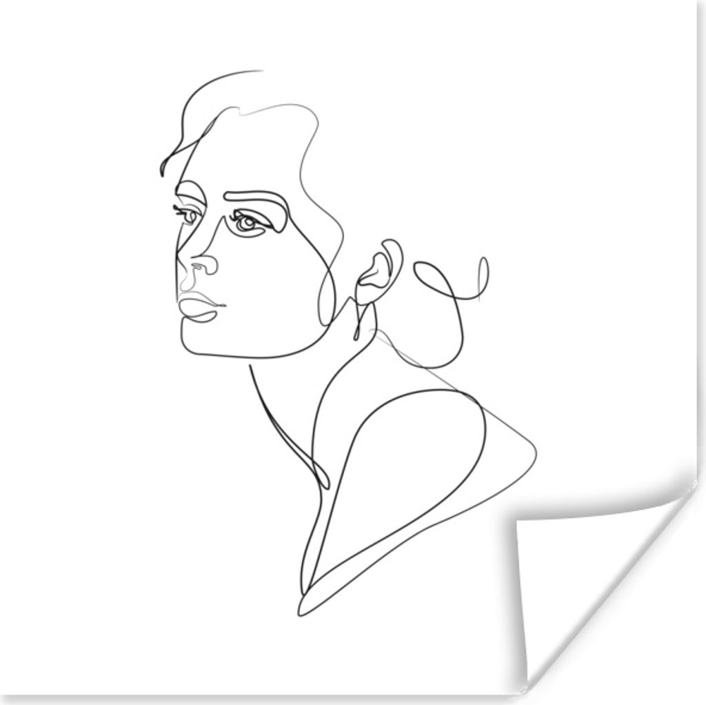 MuchoWow Poster Abstrakte Strichzeichnung eines Frauenporträts auf weißem Hintergrund quadratisch 75x75 cm - Wand Dekoration