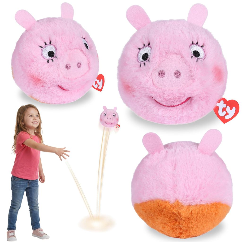 TY Peppa Wutz Mama Wutz Plüschball, hüpfendes BEANIE BOUNCERS Maskottchen, Geschicklichkeitsspielzeug 10 cm
