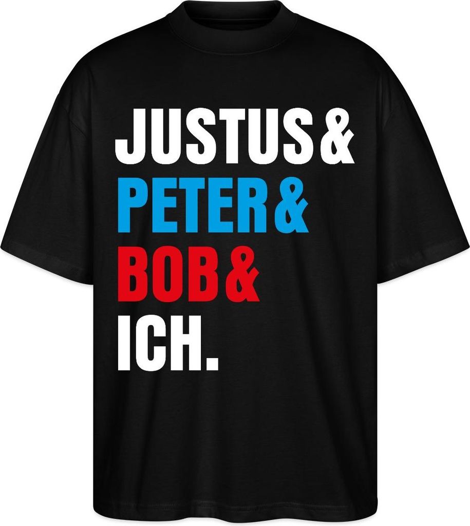 Spreadshirt Die Drei ??? Justus& Peter& Bob& Ich Oversize Uni T-Shirt, XL, Schwarz
