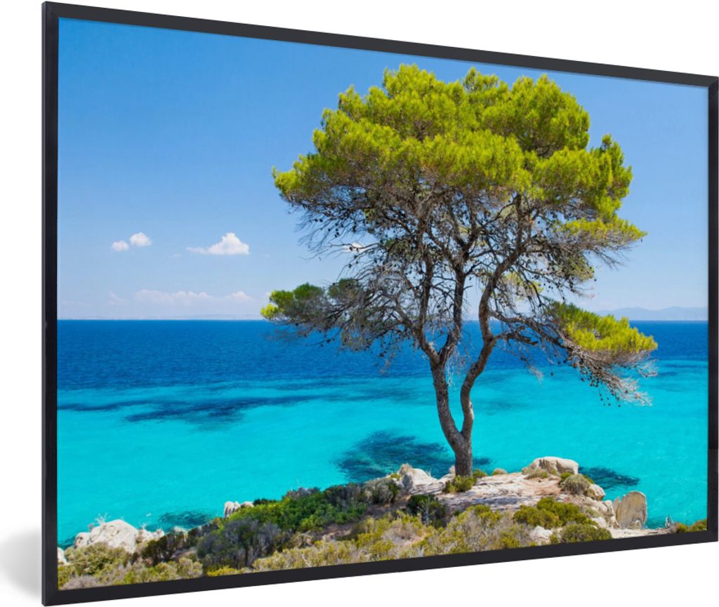 MuchoWow Gerahmtes Poster Baum - Meer - Tropisch - Sommer 90x60 cm - Poster mit Schwarzem Bilderrahmen Wandposter Rahmen Foto Bilder - Fotorahmen...
