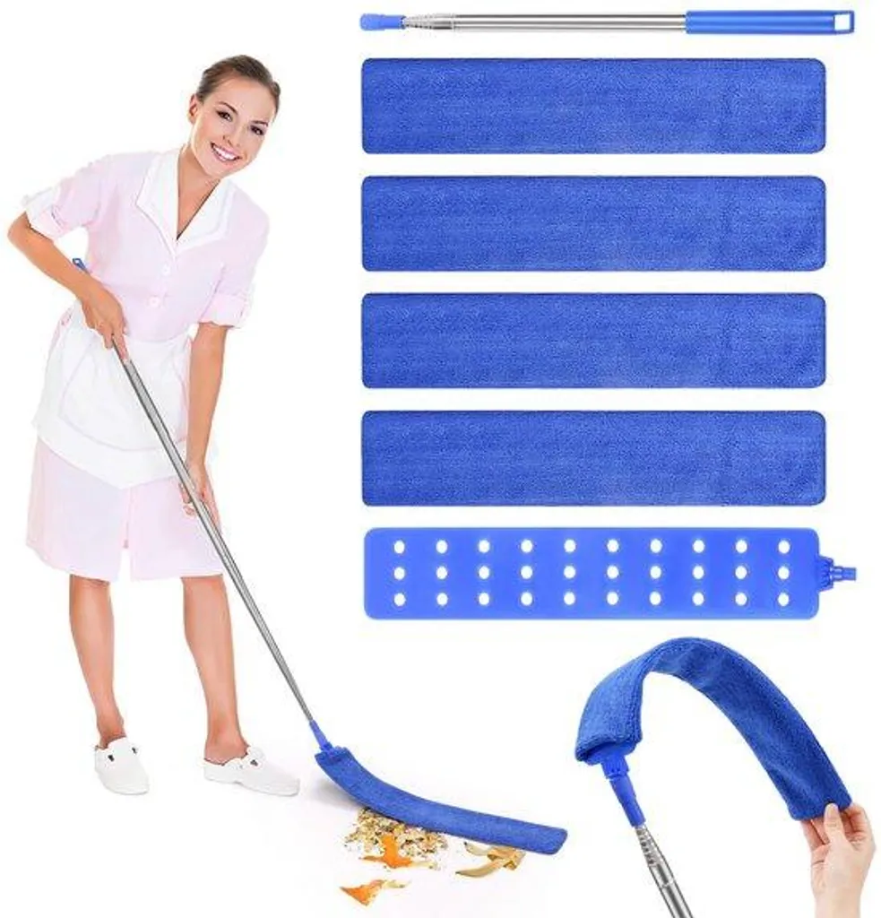 Aspirateur compact anti-poussière avec tube inox et 4 lingettes bleues
