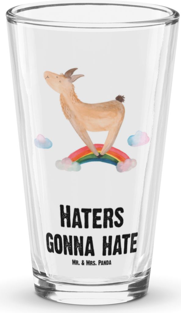 Mr. & Mrs. Panda Glas Lama Regenbogen - Transparent - Geschenk, Lamas, Selbstständig, Pint, Cocktailglas, Bierglas, Hobby, Glasbecher, Freiheit, T...