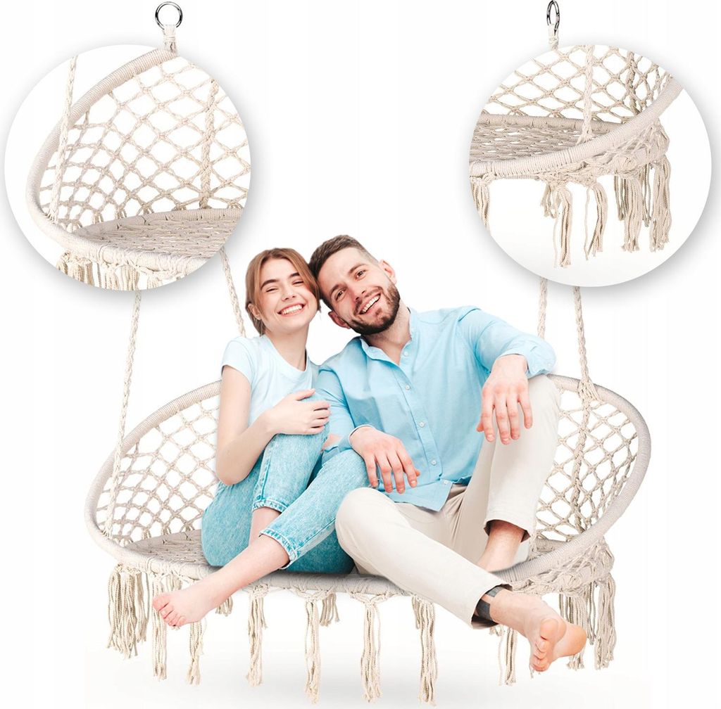 Outtec Hängesessel XXL - bis 200kg, für 2 Personen - Sessel zum Aufhängen - Hängekorb, Schaukel für Garten, Terrasse, Balkon, Veranda - Boho...