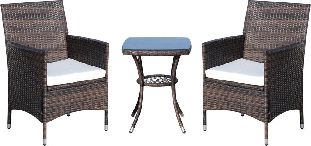 Polyrattan Gartenmöbel Set, Outdoor Lounge Balkonmöbel für 2 Personen, 3-teilig Sitzgruppe, 2 Stühle, Tisch Sitzkissen, Gartenlounge für Garte...