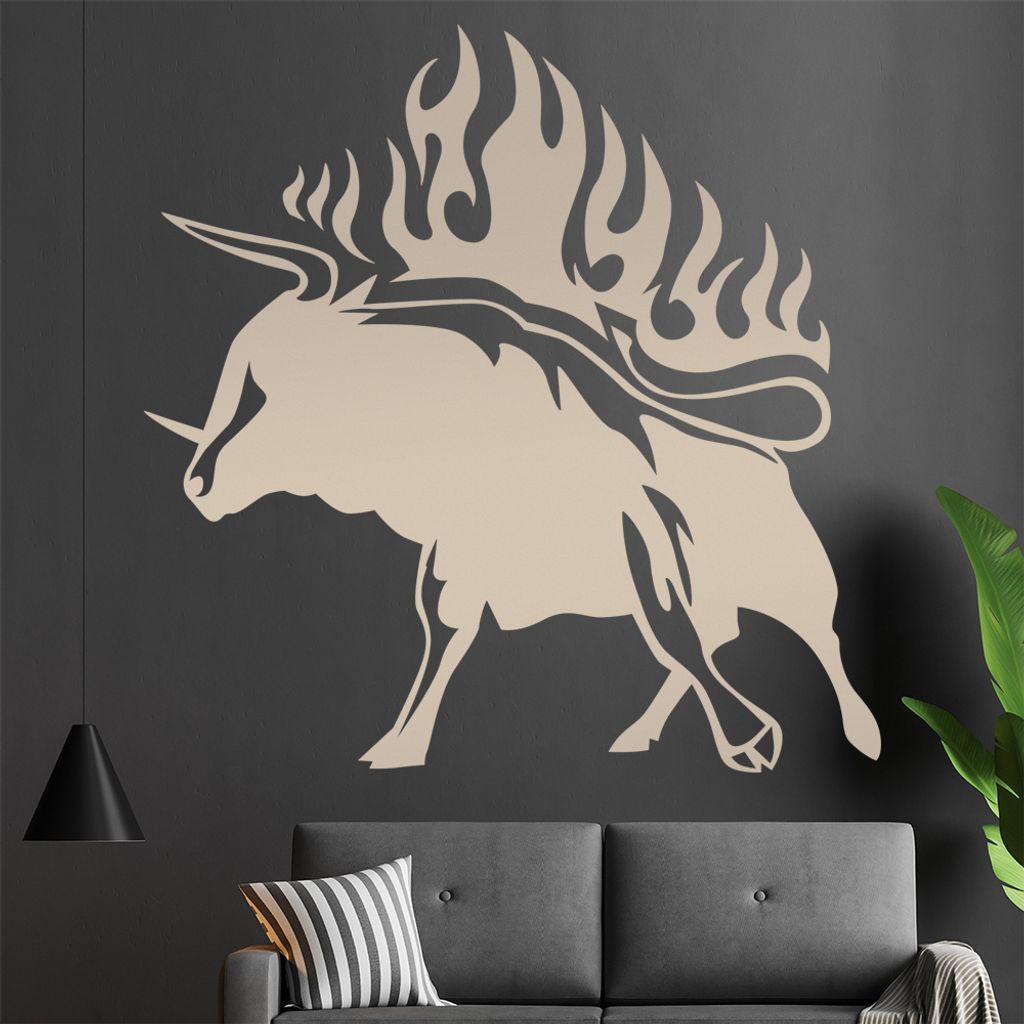 Flammen Stier Wandtattoo in 6 Größen - Wandaufkleber Wall Sticker - Dekoration, Küche, Wohnzimmer, Schlafzimmer, Badezimmer