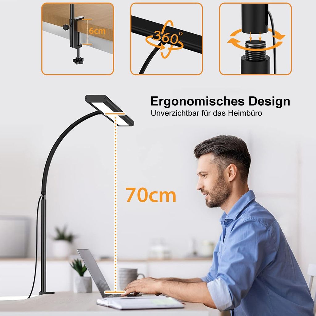 40cm LED Schreibtischlampe Klemmbar 3 Farbtemperaturen Produktbild 3