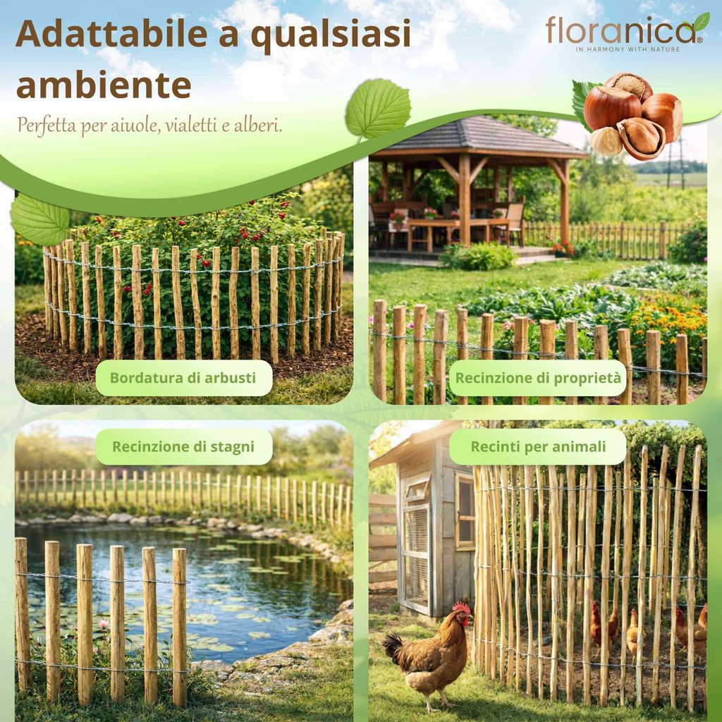 BOGATECO Recinzione di Legno Esterno|Staccionata 500 cm di Lunghezza e 50 cm di Altezza | Distanza tra Le Rotaie 4-5 CM | Perfetto Come Recinzione per Giardini e Laghetti | Frangivista per
