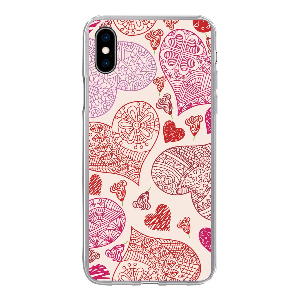 MuchoWow Handyhülle Schutzhülle Hülle für iPhone Xs Eine Illustration mit rosa und roten Herzen Silikon Softcase Handy Hülle - Handytasche