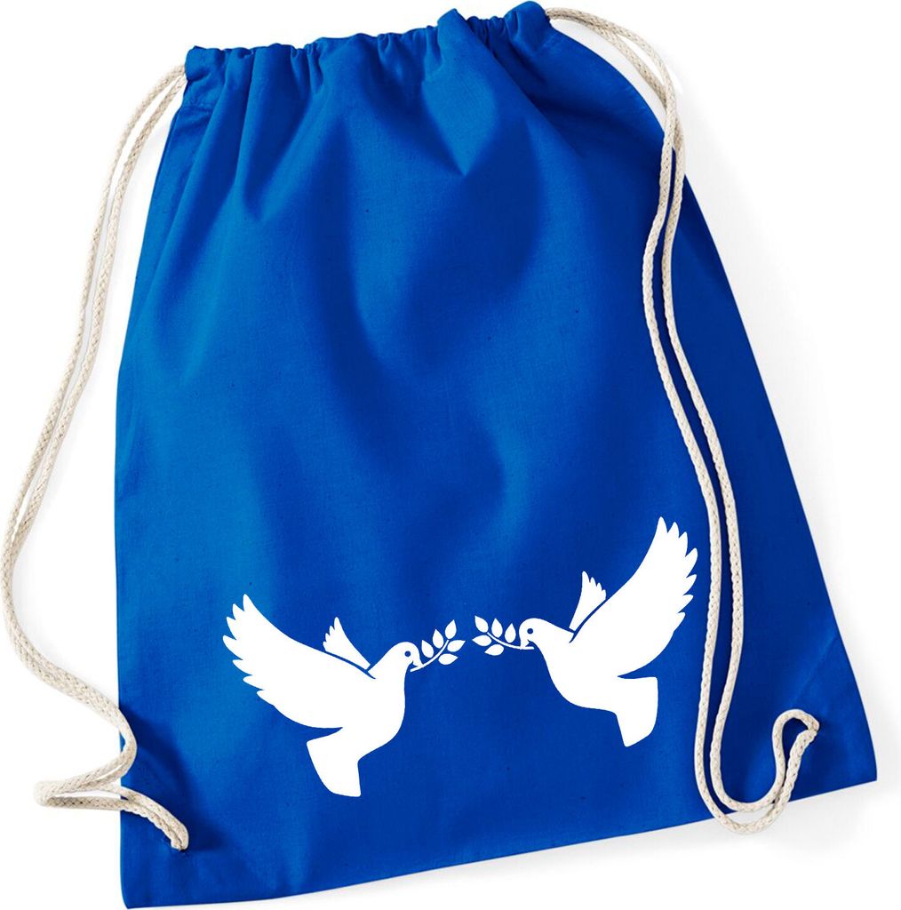 Huuraa Turnbeutel Friedenstauben 12 Liter Bright Royal Baumwolle Rucksack Geschenkidee