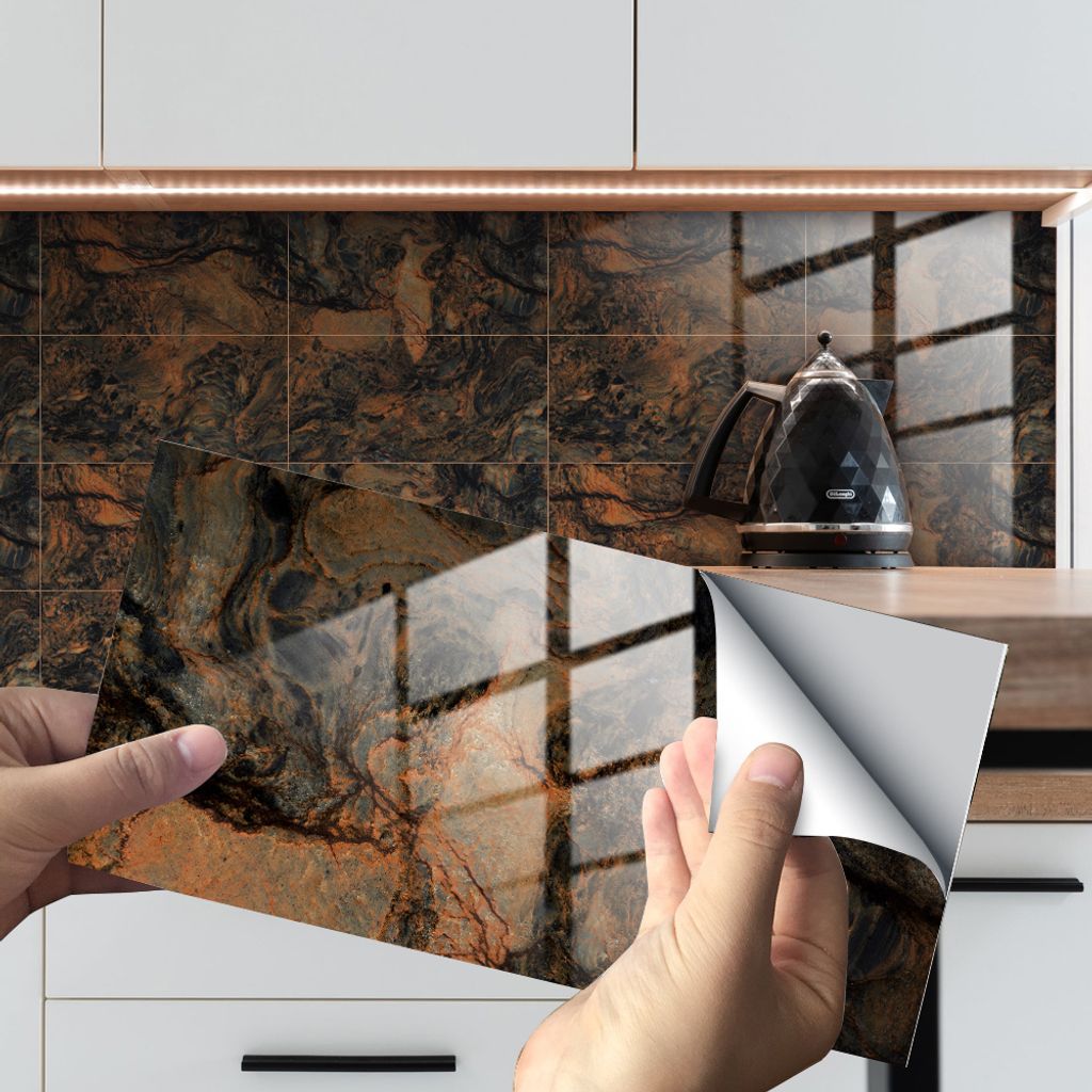 COOL-i Fliesenaufkleber 4 Stück PVC 30×15cm für Küche, Bad, Dusche, Marmormuster Steinoptik