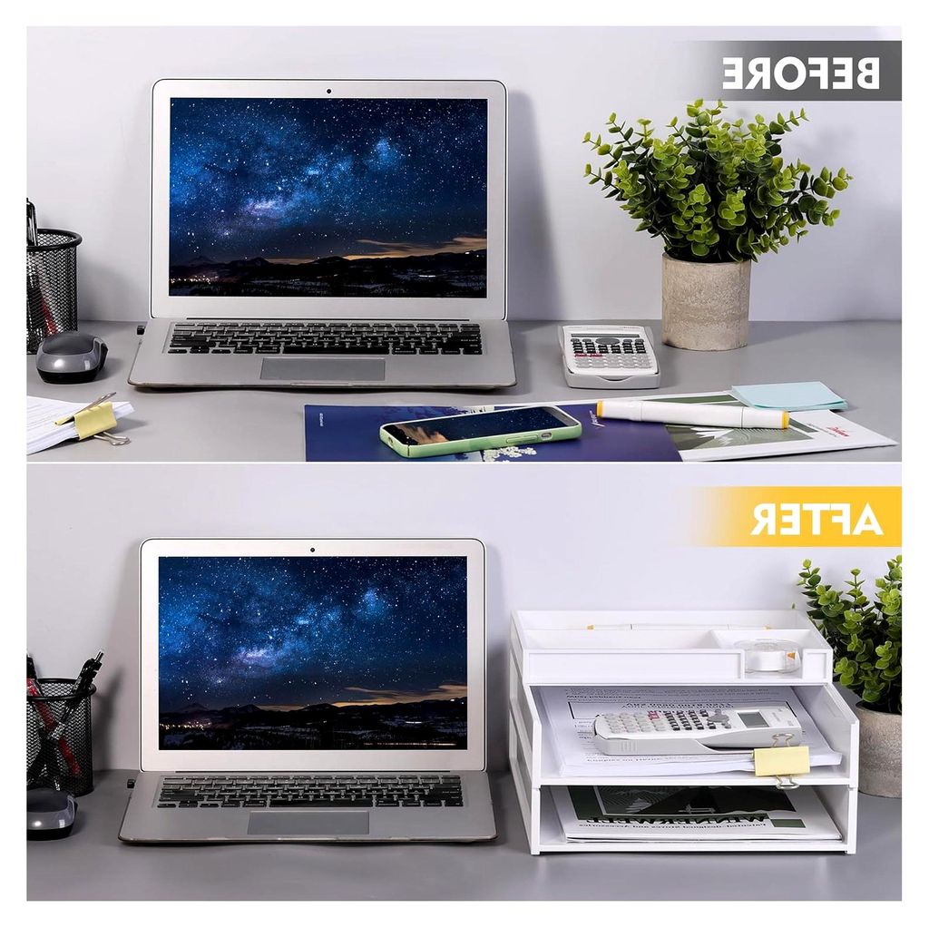 Stapelbare A4 Briefablage, 3-Tier Dokumentenablage in Weiß für die Büroorganisation