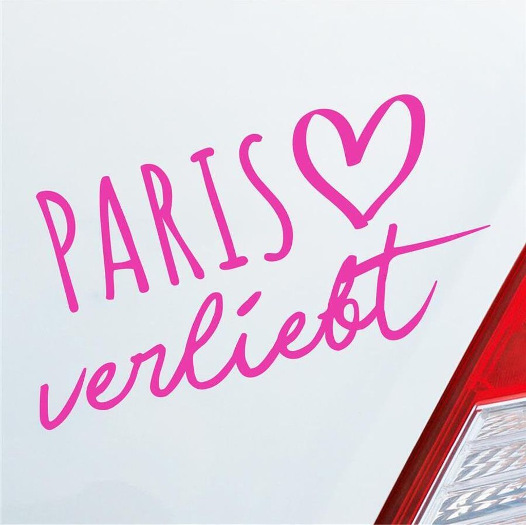 Auto Aufkleber Paris verliebt Herz Stadt Heimat Liebe Car 19x10 cm Pink Sticker Heckscheibenaufkleber
