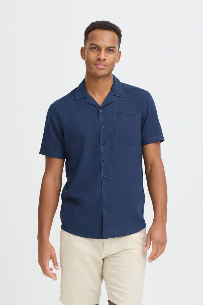 Blend BHMLinas Herren Leinenhemd Hemd Kurzarmhemd Leinenmix regular fit